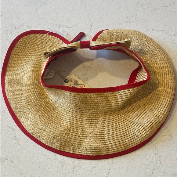 St. John's Bay Accessories - St. John's Bay Tan Straw Hat with Red Accent